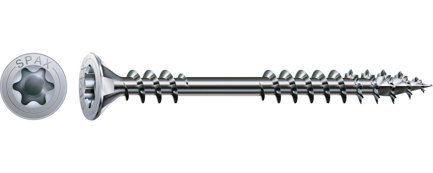 SPAX Verlegeschraube, weiß verzinkt, T-STAR plus, Senkkopf, Fixiergewinde, 4CUT, MULTI-Kopf, WIROX A3J