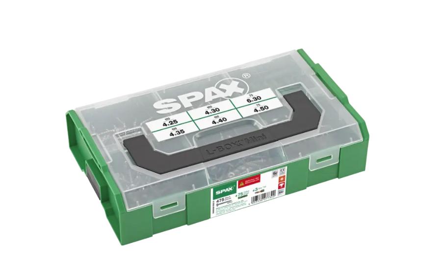 SPAX Elektriker Montagekoffer klein, T-STAR plus, 475 SPAX Halbrundkopf + 75 Dübel + 3 Bits, in L-BOXX klein
